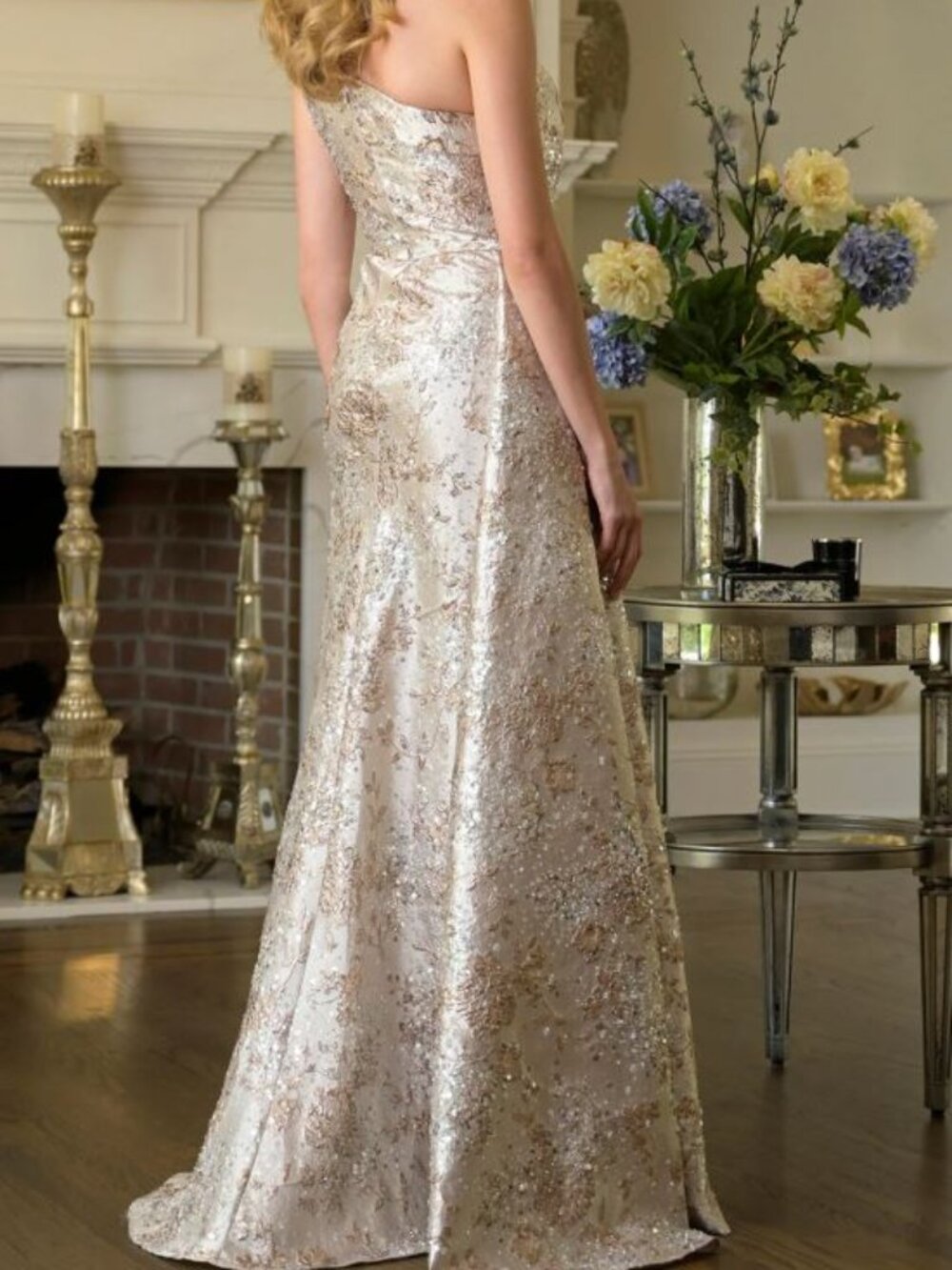 NWT Rina di Montella RD3424 One Shoulder Formal Gown Navy Size 14 - Picture 3 of 6